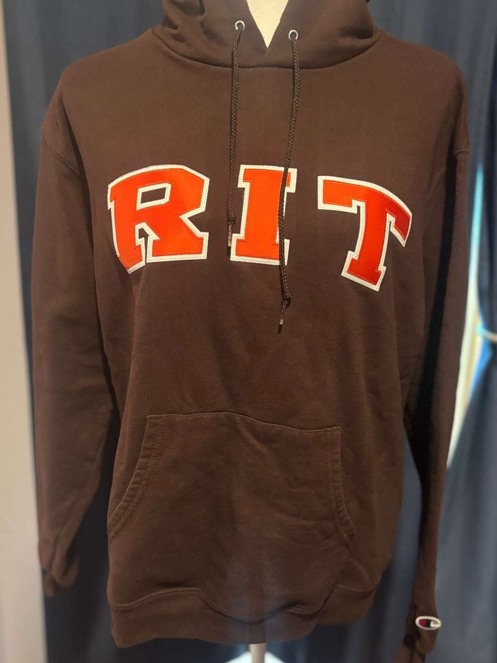RIT College Champion Brown Hoodie with Orange and White